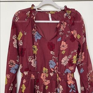 Xhilaration Burgundy Floral Long Sleeve Dress
